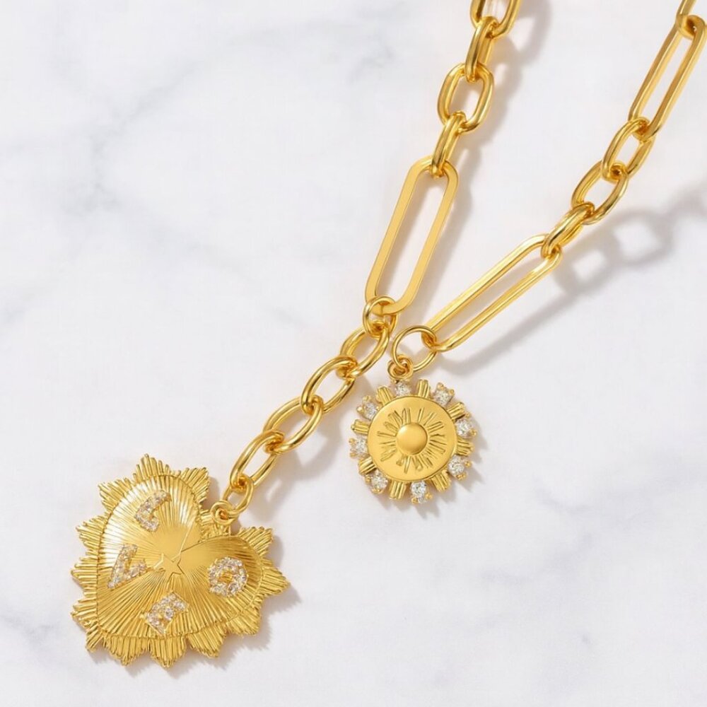 “Sarah” ✨💗14K Gold Plated Heart Bling Charm  Adjustable Necklace - Picture 3 of 3